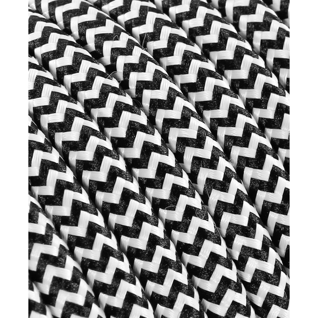 Textilný kábel 2x0,75 bielo-čierny zig-zag TO112 polyester mat. s dvojitou izoláciou Textilný kábel 2x0,75 bielo-čierny zig-zag TO112 polyester mat. s dvojitou izoláciou
