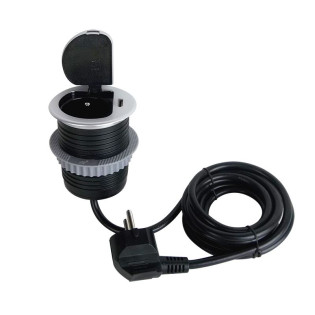 zásuvka 1z + USB-C 20W PD vstavaná zásuvka, 2m, strieborná PP122C-PD20