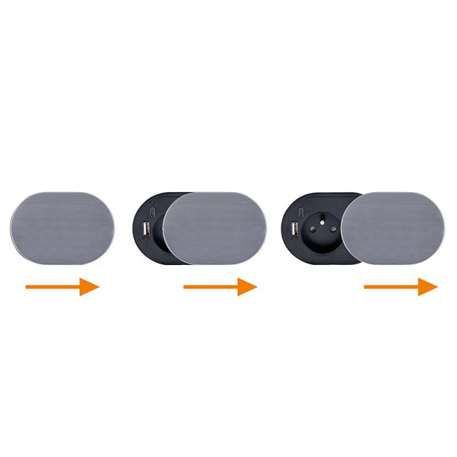 zásuvka 1z + USB A+C 20W PD vstavaná zásuvka s posuvným viečkom, 2m, strieborná PP124C-PD20