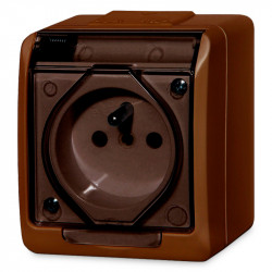 5321-05  Hnedá zásuvka na povrch s transparentnou krytkou, 250 V, 16 A, IP 44 